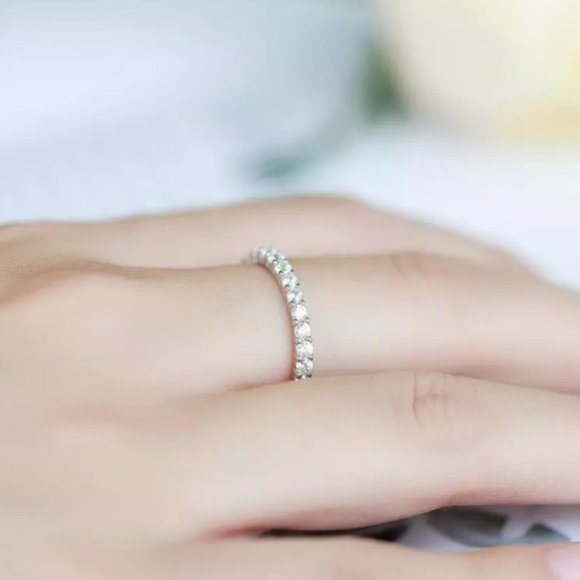 NEW Silver Round Diamond Eternity Stackable Ring - Picture 2 of 9